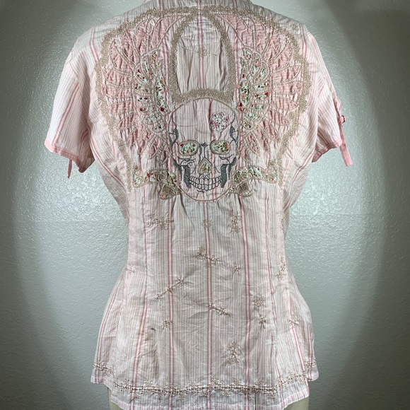 Johnny Was Tops - Johnny Was 210 Skull/Wings Stripe top Sz M NWT